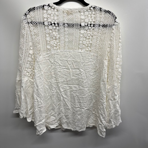 White Crochet Lace Bell Sleeve Top Medium Cottagecore Fairycore Boho Festival - Picture 6 of 6